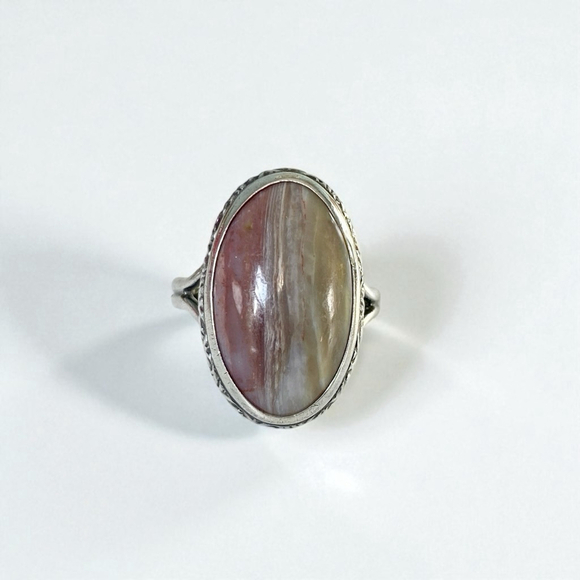 Vintage Native American Sterling Navajo Agate Stone Ring. Red Browns Size 4.5 - Picture 2 of 6